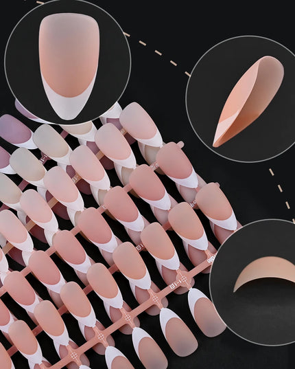 150Pcs Medium Almond French False Nails Matte Nude/Pink Soft Gel White French Press On Nails 0.75-2.6cm ABS Artificial Nail Tips