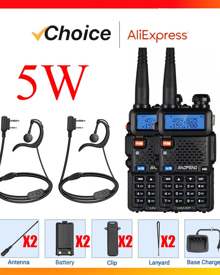 2pcs BAOFENG UV-5R 5W 8W High Power Dual Band Two Way Radio Long Range Handheld Portable Walkies Talkies For Hunting