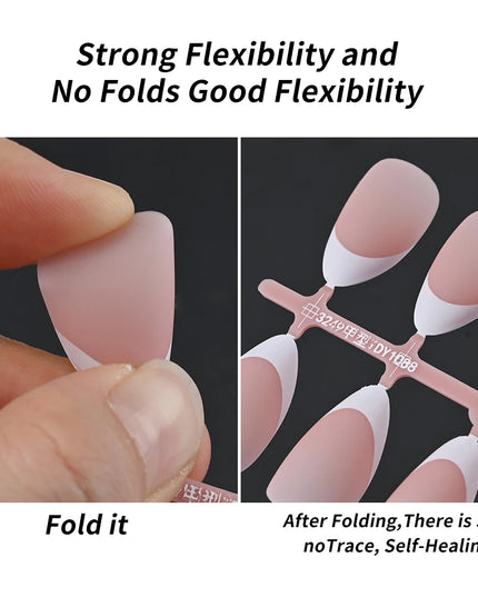 150Pcs Medium Almond French False Nails Matte Nude/Pink Soft Gel White French Press On Nails 0.75-2.6cm ABS Artificial Nail Tips
