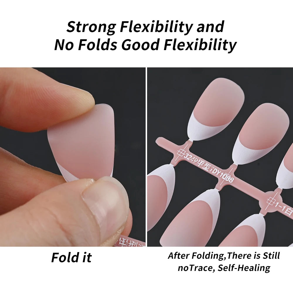 150Pcs Medium Almond French False Nails Matte Nude/Pink Soft Gel White French Press On Nails 0.75-2.6cm ABS Artificial Nail Tips