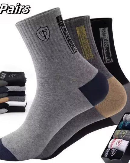 5Pairs Breathable Cotton Sports Stockings Men Bamboo Fiber Autumn and Winter Men Socks Sweat Absorption Deodorant Business Sox