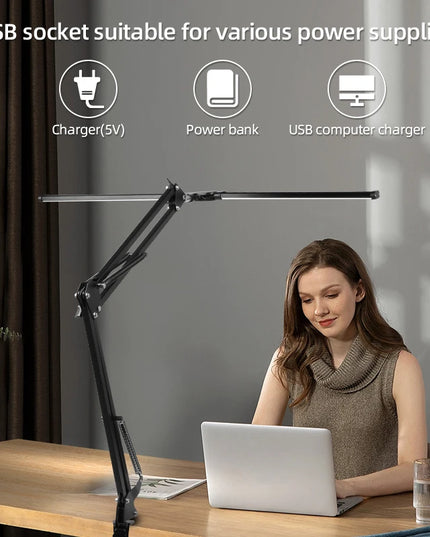 Desk Lamps Double Head LED Stepless Dimmable Led USB Table Lamp for Office Study Reading Lighting Fixture Computer Monitor Light