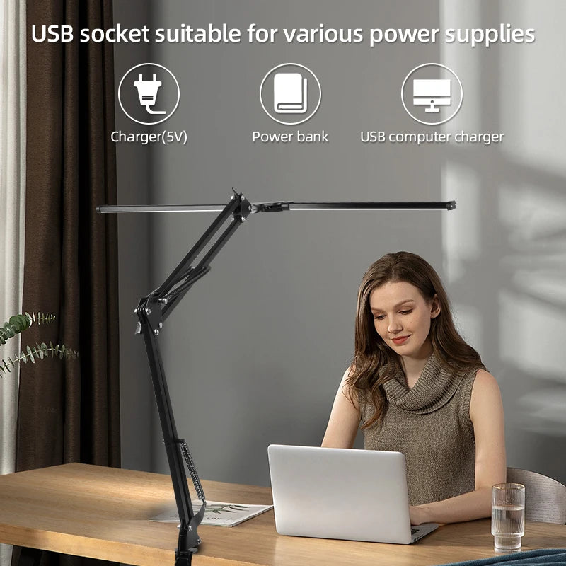 Desk Lamps Double Head LED Stepless Dimmable Led USB Table Lamp for Office Study Reading Lighting Fixture Computer Monitor Light