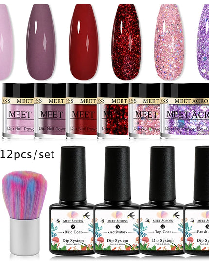 5g Dipping Nail Powder Set Red Nail Glitter Dipping System Kit For Manicure Nail Art Decorations Natural Dry Without Lamp Cure