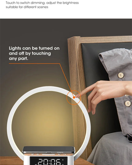 3 in 1 Wireless Charging Bedside Lamp Touch Table Lamp With Alarm Clock Wake-Up Light Nightstand Reading Night Light for Bedroom