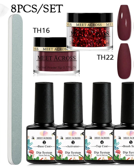 5g Dipping Nail Powder Set Red Nail Glitter Dipping System Kit For Manicure Nail Art Decorations Natural Dry Without Lamp Cure