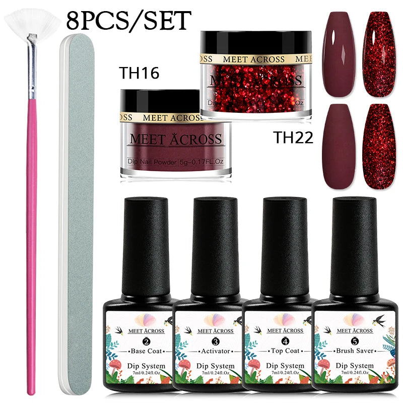 5g Dipping Nail Powder Set Red Nail Glitter Dipping System Kit For Manicure Nail Art Decorations Natural Dry Without Lamp Cure