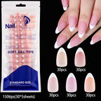150Pcs Medium Almond French False Nails Matte Nude/Pink Soft Gel White French Press On Nails 0.75-2.6cm ABS Artificial Nail Tips