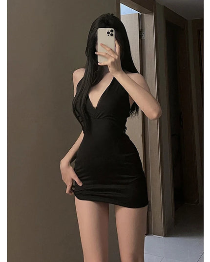 1Pc Erotic Dress Sexy Women Uniform V Neck Slim Backless Seductive One-piece Dress Nightclub Party Mini Dresses