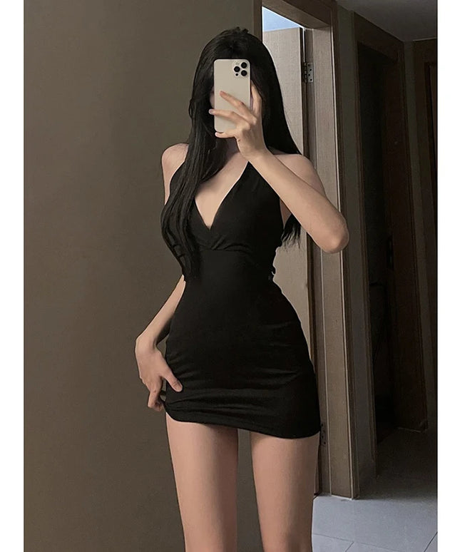 1Pc Erotic Dress Sexy Women Uniform V Neck Slim Backless Seductive One-piece Dress Nightclub Party Mini Dresses