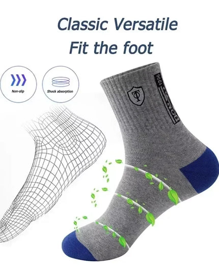 5Pairs Breathable Cotton Sports Stockings Men Bamboo Fiber Autumn and Winter Men Socks Sweat Absorption Deodorant Business Sox