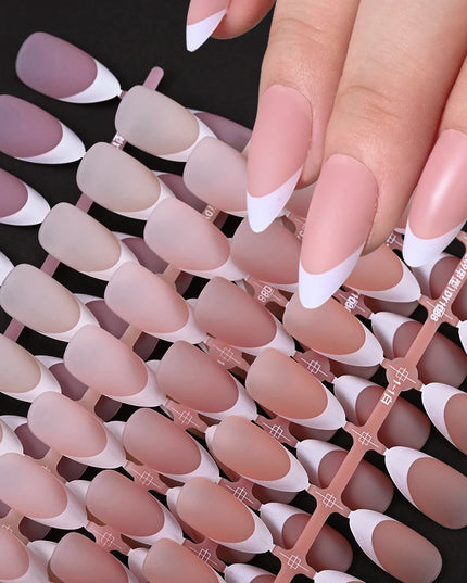 150Pcs Medium Almond French False Nails Matte Nude/Pink Soft Gel White French Press On Nails 0.75-2.6cm ABS Artificial Nail Tips