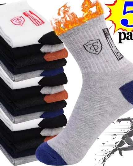 5Pairs Breathable Cotton Sports Stockings Men Bamboo Fiber Autumn and Winter Men Socks Sweat Absorption Deodorant Business Sox