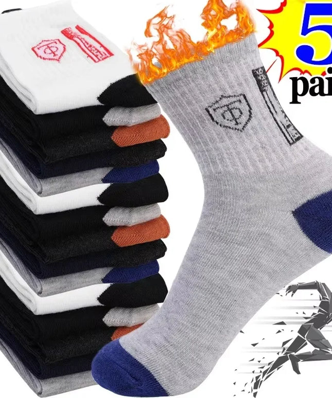 5Pairs Breathable Cotton Sports Stockings Men Bamboo Fiber Autumn and Winter Men Socks Sweat Absorption Deodorant Business Sox