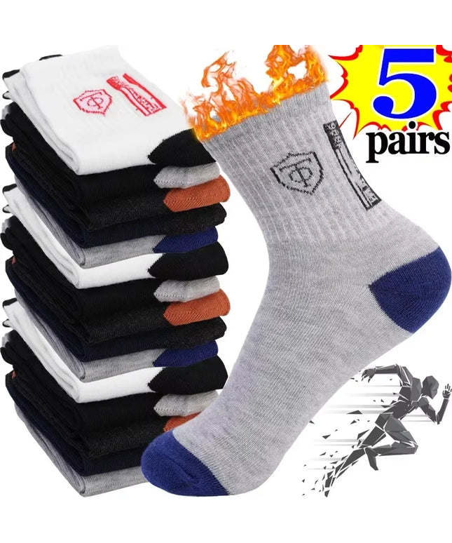 5Pairs Breathable Cotton Sports Stockings Men Bamboo Fiber Autumn and Winter Men Socks Sweat Absorption Deodorant Business Sox