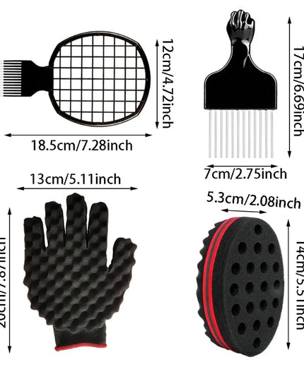 4Pcs Hair Curly Sponge Gloves Magic Curly Barber Curling Twist Sponge Gloves Brush Hair Brush Sponges for Black Men
