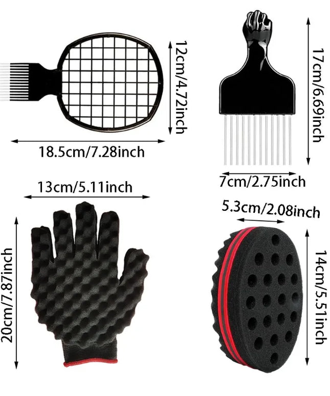 4Pcs Hair Curly Sponge Gloves Magic Curly Barber Curling Twist Sponge Gloves Brush Hair Brush Sponges for Black Men