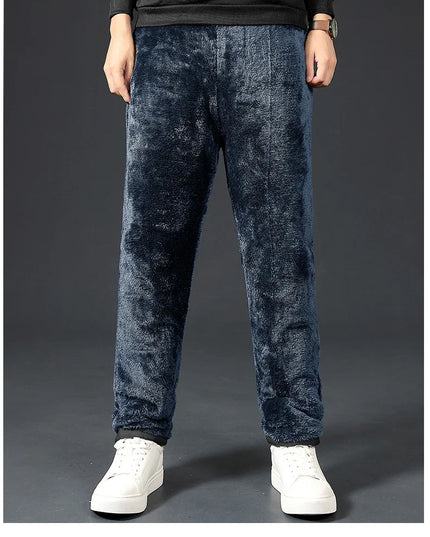Winter Lambswool Down Pants Warm Thicken Sweatpants Men Fashion Joggers Water Proof Casual Pants Men Brand Plus Fleece Trousers