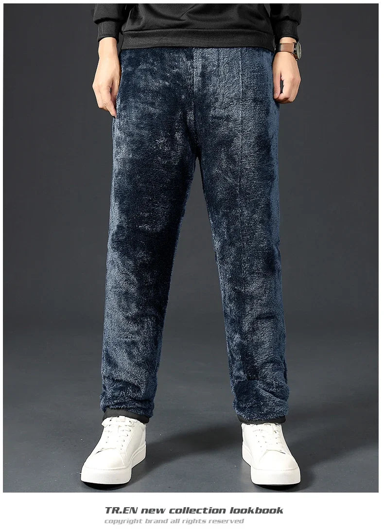 Winter Lambswool Down Pants Warm Thicken Sweatpants Men Fashion Joggers Water Proof Casual Pants Men Brand Plus Fleece Trousers
