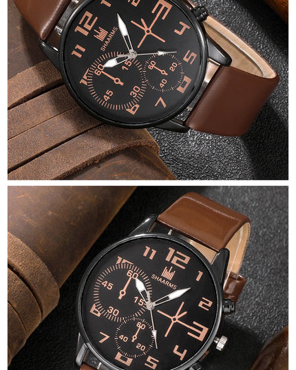 5PCS Set Fashion Mens Sports Bracelet Watches For Men Retro Big Dial Quartz Wrist Watch Classic Male Casual Brown Leather Watch