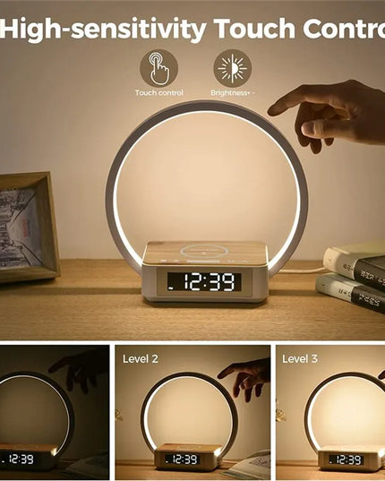 3 in 1 Wireless Charging Bedside Lamp Touch Table Lamp With Alarm Clock Wake-Up Light Nightstand Reading Night Light for Bedroom