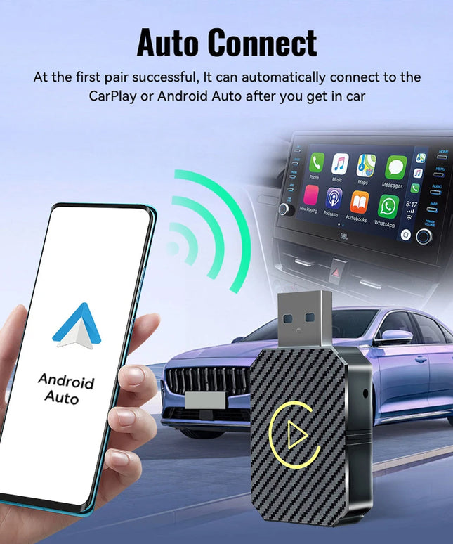 Wireless Carplay Android Auto Adapter 2 in 1 Mini Box Plug&Play Wireless Dongle BT WiFi for Wired CarPlay/Andriod Auto Cars