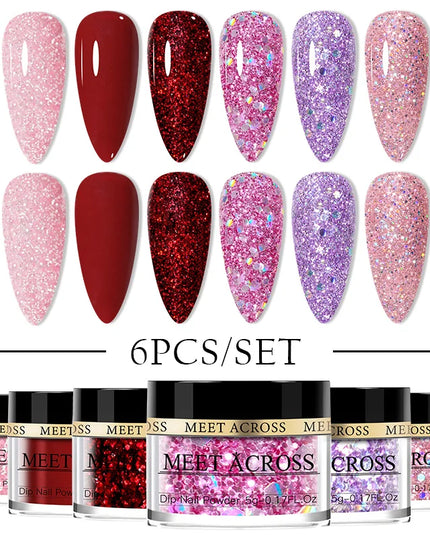 5g Dipping Nail Powder Set Red Nail Glitter Dipping System Kit For Manicure Nail Art Decorations Natural Dry Without Lamp Cure