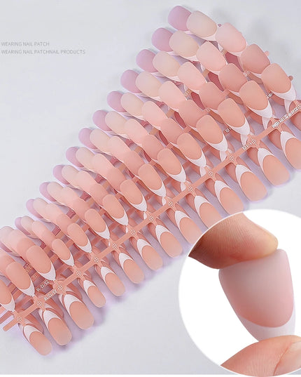 150Pcs Medium Almond French False Nails Matte Nude/Pink Soft Gel White French Press On Nails 0.75-2.6cm ABS Artificial Nail Tips