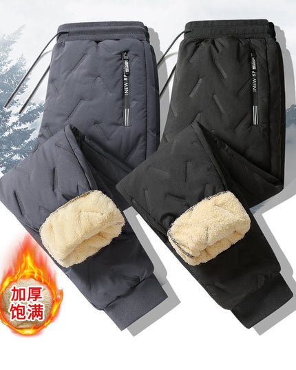Winter Down Cotton Pants Men's Outdoor Plush Thick Velvet Warm Sports Pants Lambswol Casual Waterproof Windproof Ski Pants 7XL