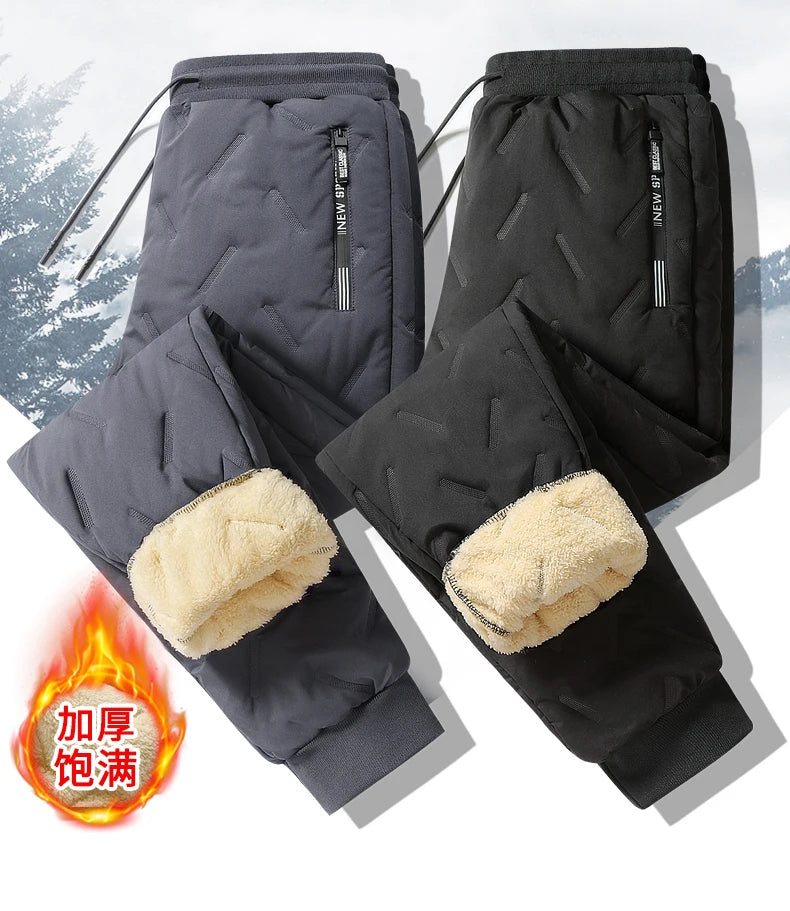 Winter Down Cotton Pants Men's Outdoor Plush Thick Velvet Warm Sports Pants Lambswol Casual Waterproof Windproof Ski Pants 7XL