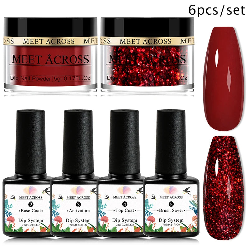 5g Dipping Nail Powder Set Red Nail Glitter Dipping System Kit For Manicure Nail Art Decorations Natural Dry Without Lamp Cure