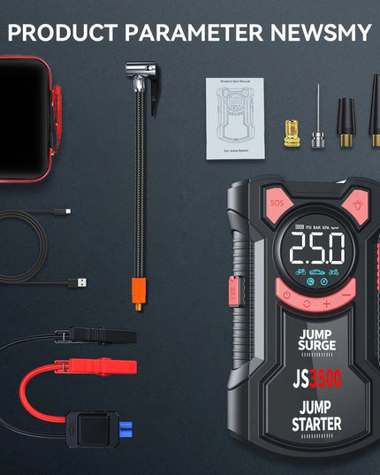 5-in-1 Multifunctional Air Pump Jump Starter with Air Compressor 3000A Peak/150PSI Battery Jump Starter Digital Tire Inflator
