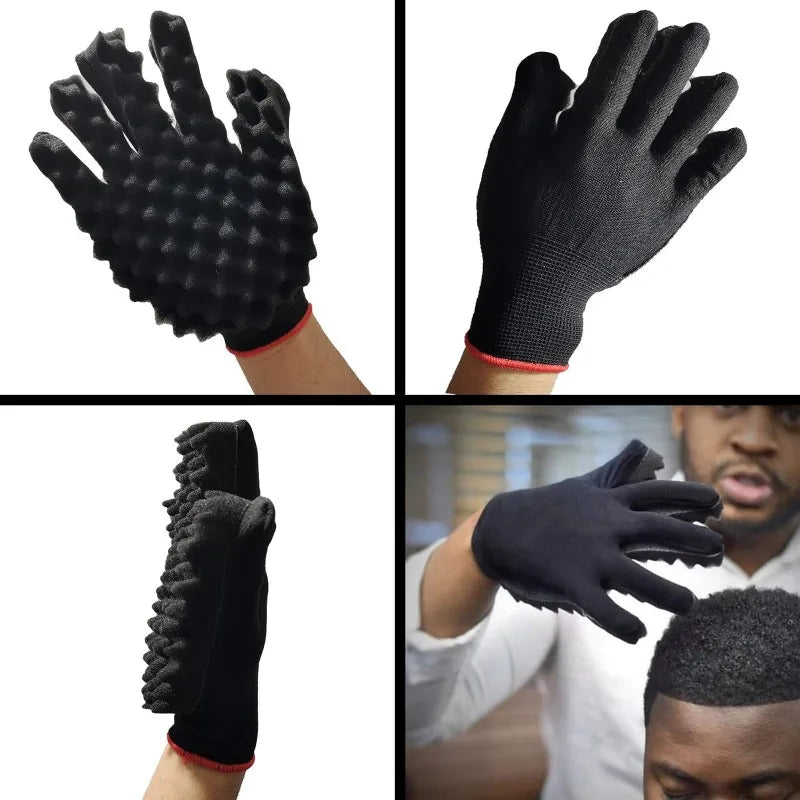 4Pcs Hair Curly Sponge Gloves Magic Curly Barber Curling Twist Sponge Gloves Brush Hair Brush Sponges for Black Men