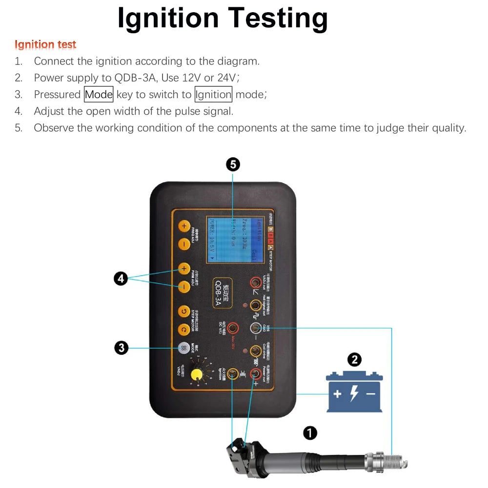QDB3A Auto Ignition Coil Tester Car IAC Idle Stepper Motor Solenoid Valve Injector Actuator Fault Detector Driver PWM Generator