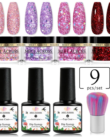 5g Dipping Nail Powder Set Red Nail Glitter Dipping System Kit For Manicure Nail Art Decorations Natural Dry Without Lamp Cure