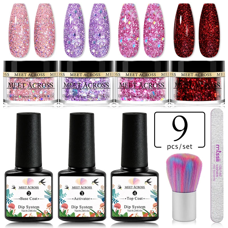 5g Dipping Nail Powder Set Red Nail Glitter Dipping System Kit For Manicure Nail Art Decorations Natural Dry Without Lamp Cure