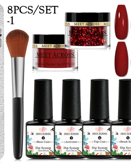 5g Dipping Nail Powder Set Red Nail Glitter Dipping System Kit For Manicure Nail Art Decorations Natural Dry Without Lamp Cure