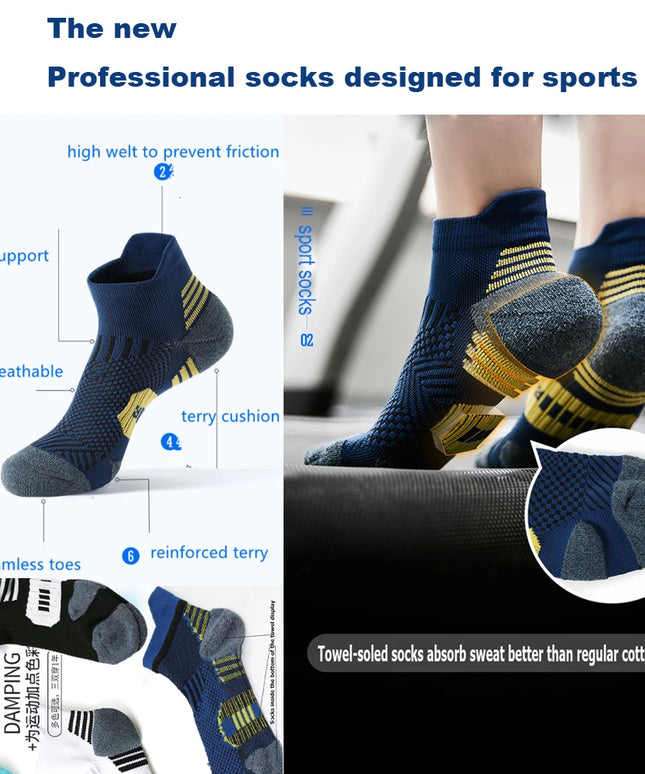 3Pair Professional Fitness Sports Socks Towel Bottom Non-Slip Running Socks Men Women Short Quick-Drying Basketball Training Sox