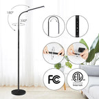 LED Floor Lamp, Bright 15W Floor Lamps for Living Room with 1H Timer, Stepless Adjustable 3000K-6000K Colors & Brightness