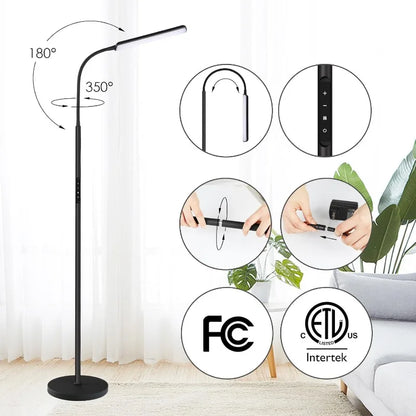 LED Floor Lamp, Bright 15W Floor Lamps for Living Room with 1H Timer, Stepless Adjustable 3000K-6000K Colors & Brightness