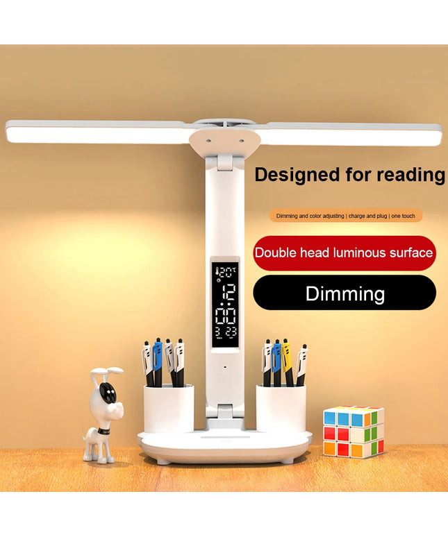 LED Desk Lamp with Calendar Temperature Clock Night Light USB Rechargeable Wireless Table Lamp Touch Control Camping Light