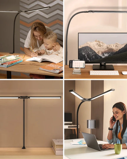 Desk Lamps Double Head LED Stepless Dimmable Led USB Table Lamp for Office Study Reading Lighting Fixture Computer Monitor Light