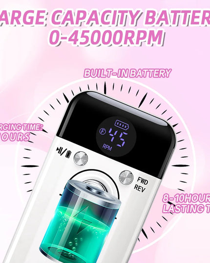 Professional Nail Drill Machine Set 45000RPM Rechargeable Portable Electric Nail File for Manicure Acrylic Gel Nails Salon Tools