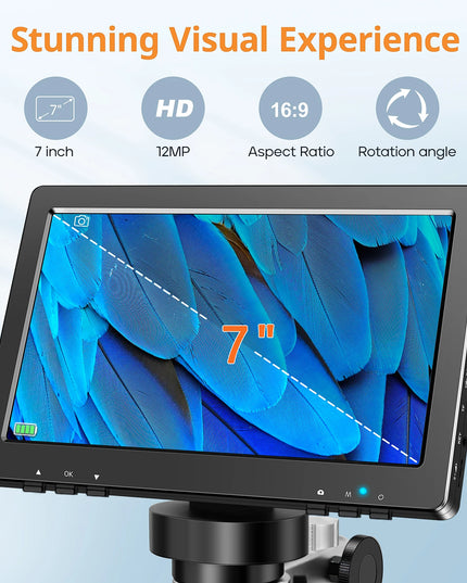 Hayve 7‘’ Digital Microscope 1200X Zoom 12MP HD Electronic Microscopes Camera Magnifier for Soldering Phone Repair Microscope