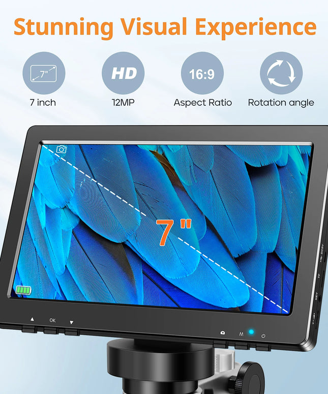 Hayve 7‘’ Digital Microscope 1200X Zoom 12MP HD Electronic Microscopes Camera Magnifier for Soldering Phone Repair Microscope