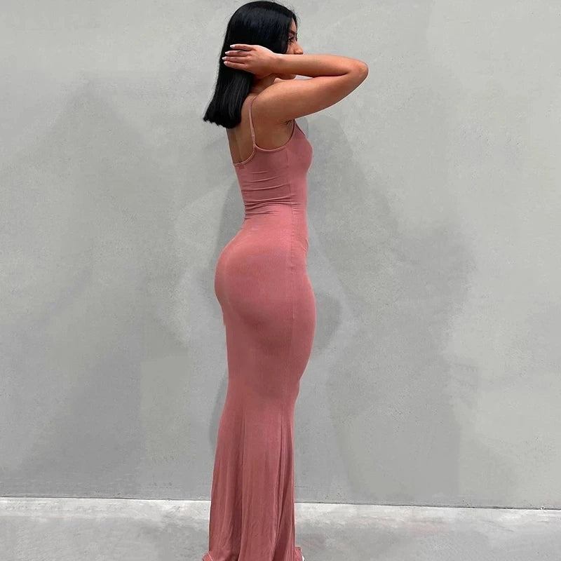 Satin Slip Sleeveless Backless Maxi Dress Women 2023 Summer Bodycon Elegant Sexy Outfits Ladies Birthday Party Club Sundress