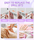 Professional Nail Drill Machine Set 45000RPM Rechargeable Portable Electric Nail File for Manicure Acrylic Gel Nails Salon Tools