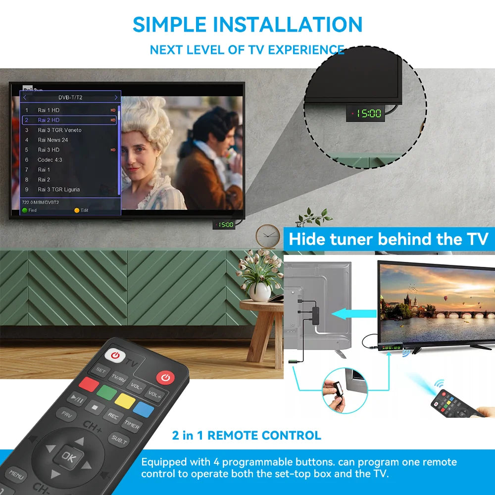 UBISHENG U3mini DVB T2 DVB C Digital TV Decoder HD Free TV Channels 7Days EPG TV Tuner for Spain France Itlay Columbia ect
