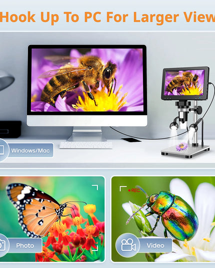 Hayve 7‘’ Digital Microscope 1200X Zoom 12MP HD Electronic Microscopes Camera Magnifier for Soldering Phone Repair Microscope