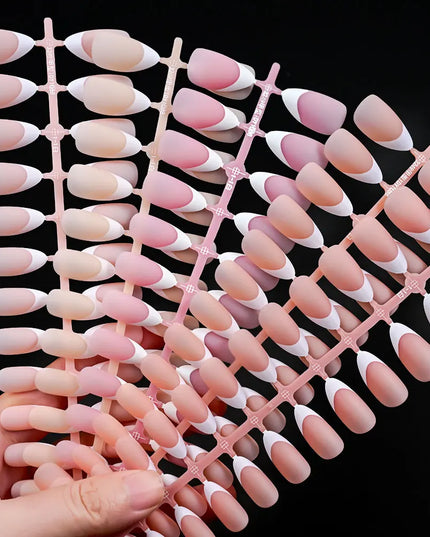 150Pcs Medium Almond French False Nails Matte Nude/Pink Soft Gel White French Press On Nails 0.75-2.6cm ABS Artificial Nail Tips